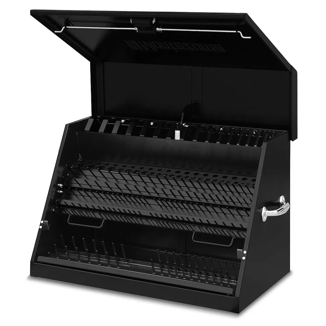 LA400B – MONTEZUMA Tool Box, Portable Single Lid Powder Coated Black Steel 30-3/4 Inch Length x 19-5/8 Inch Width x 2...
